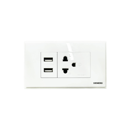 เต้ารับเดี่ยว 3 ขา + USB 2 ช่อง SIEMENS ซีรีส์ RELFA 120 ชุดพร้อมฝา 1 ช่อง 3 M_0